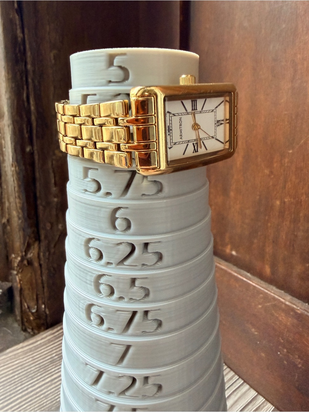 Vintage Armitron Gold Tone Rectangle Watch Art Deco Roman Numeral - Picture 7 of 8